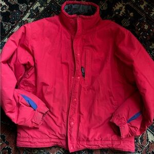 Men Patagonia Red Winter Jacket with Blue Accents - Large